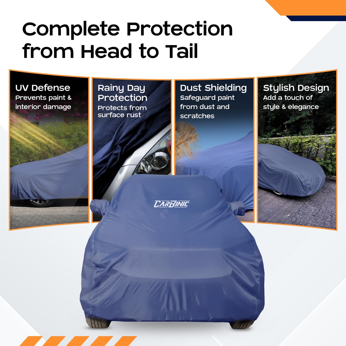 CARBINIC Car Body Cover for Volkswagen Polo 2022 Water Resistant, UV Protection Car Cover Scratchproof Body Shield | Dustproof All-Weather Cover | Mirror Pocket & Antenna | Car Accessories, Blue Red