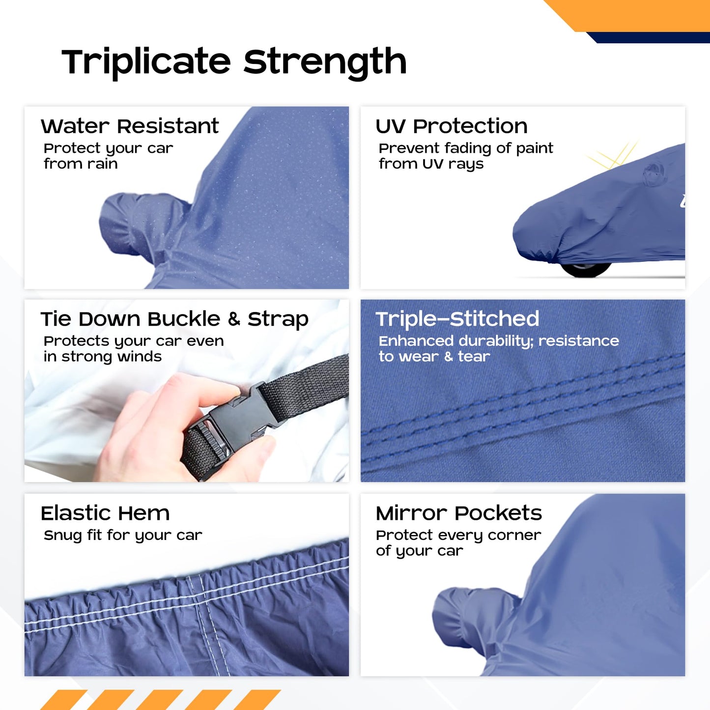 CARBINIC Car Body Cover for Renault Triber 2019 | Water Resistant, UV Protection Car Cover | Scratchproof Body Shield | All-Weather Cover | Mirror Pocket & Antenna | Car Accessories Dusk Blue